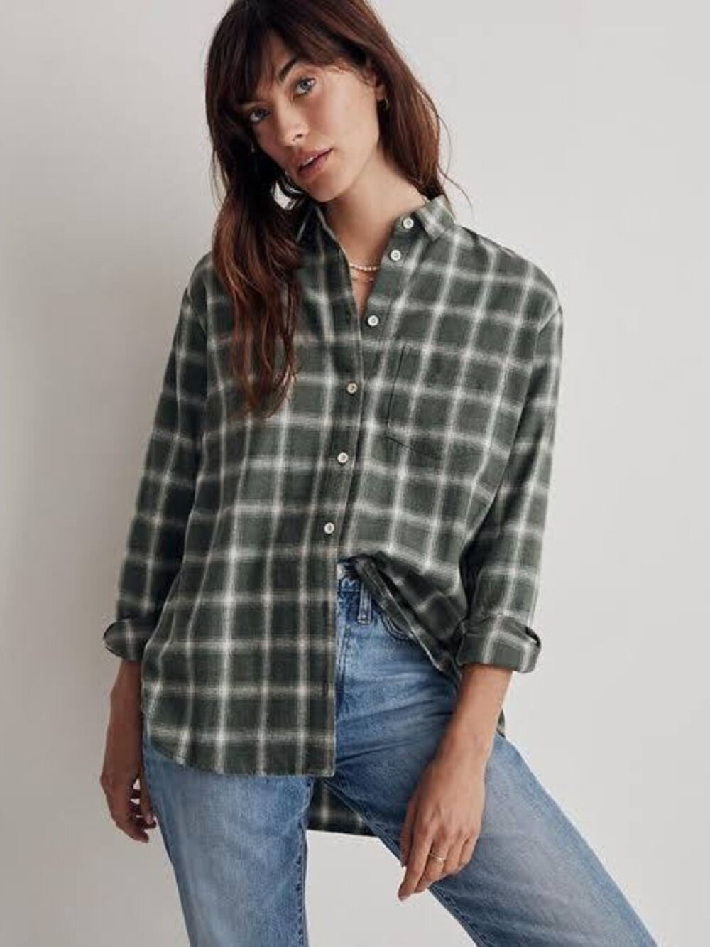 Madewell 90's Grunge/Gorpcore Oversized Forest Green Plaid Flannel Shirt - XS🌲✨ - Picture 1 of 14
